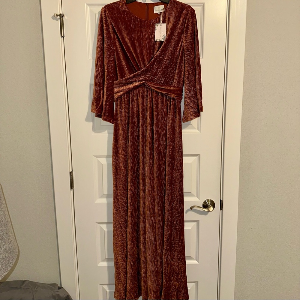 NWT- Dainty Jewells Rust Velvet Maxi Dress